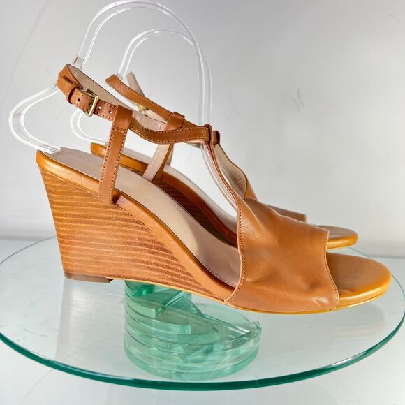 Cole Haan Maddie Wedge Sandals Brown Leather Ankle Strap W14236 open toe - Picture 6 of 9